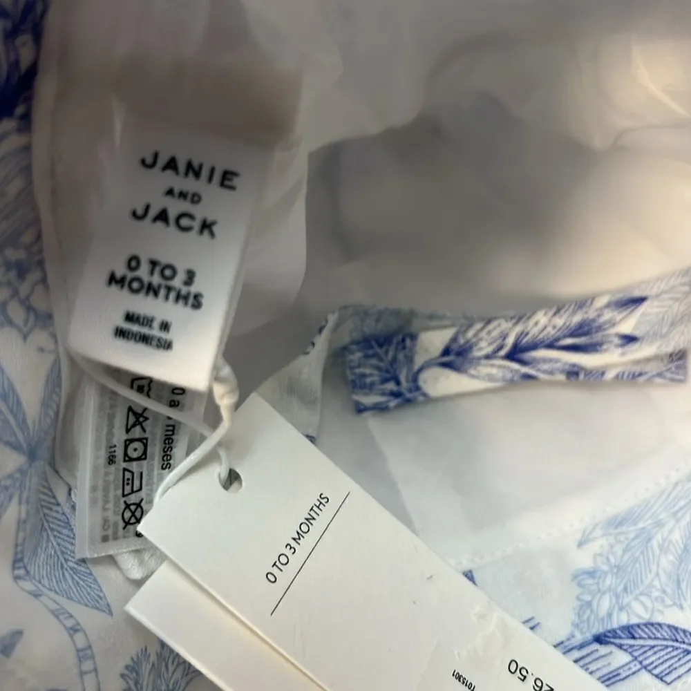 Janie and Jack 101091001 Light Blue Palm Toile sun hat size 0-3 months NWT
